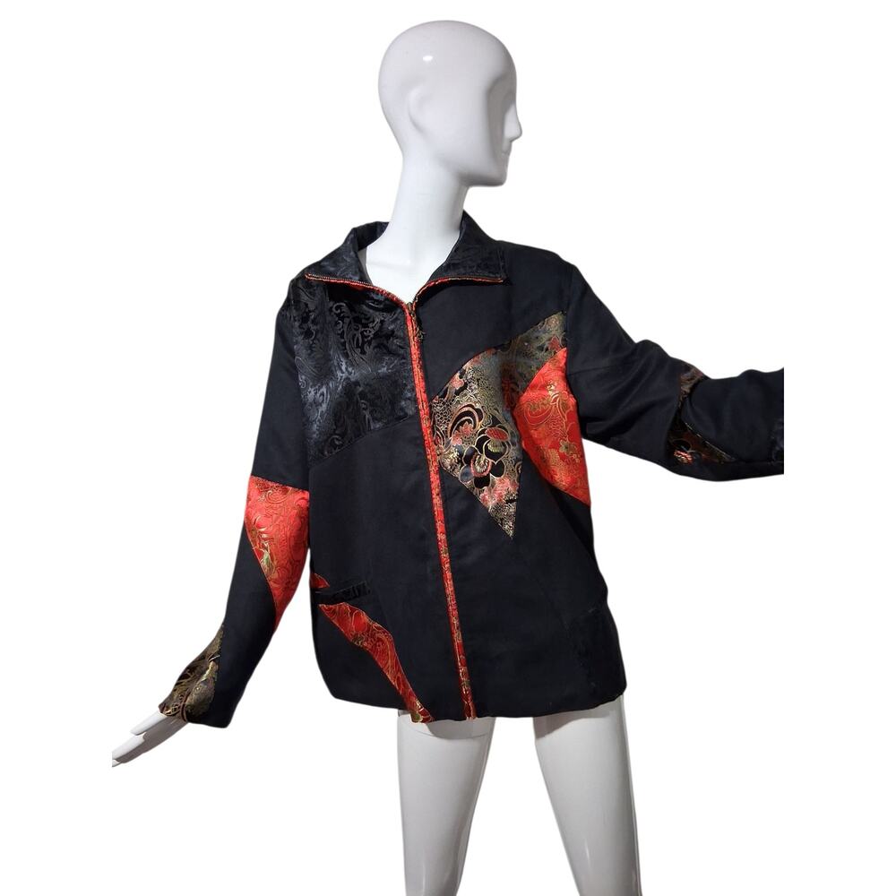 Oriental Asian Inspired Chicos Womens size XL Patchwork‎ Casual Old Money Jacket